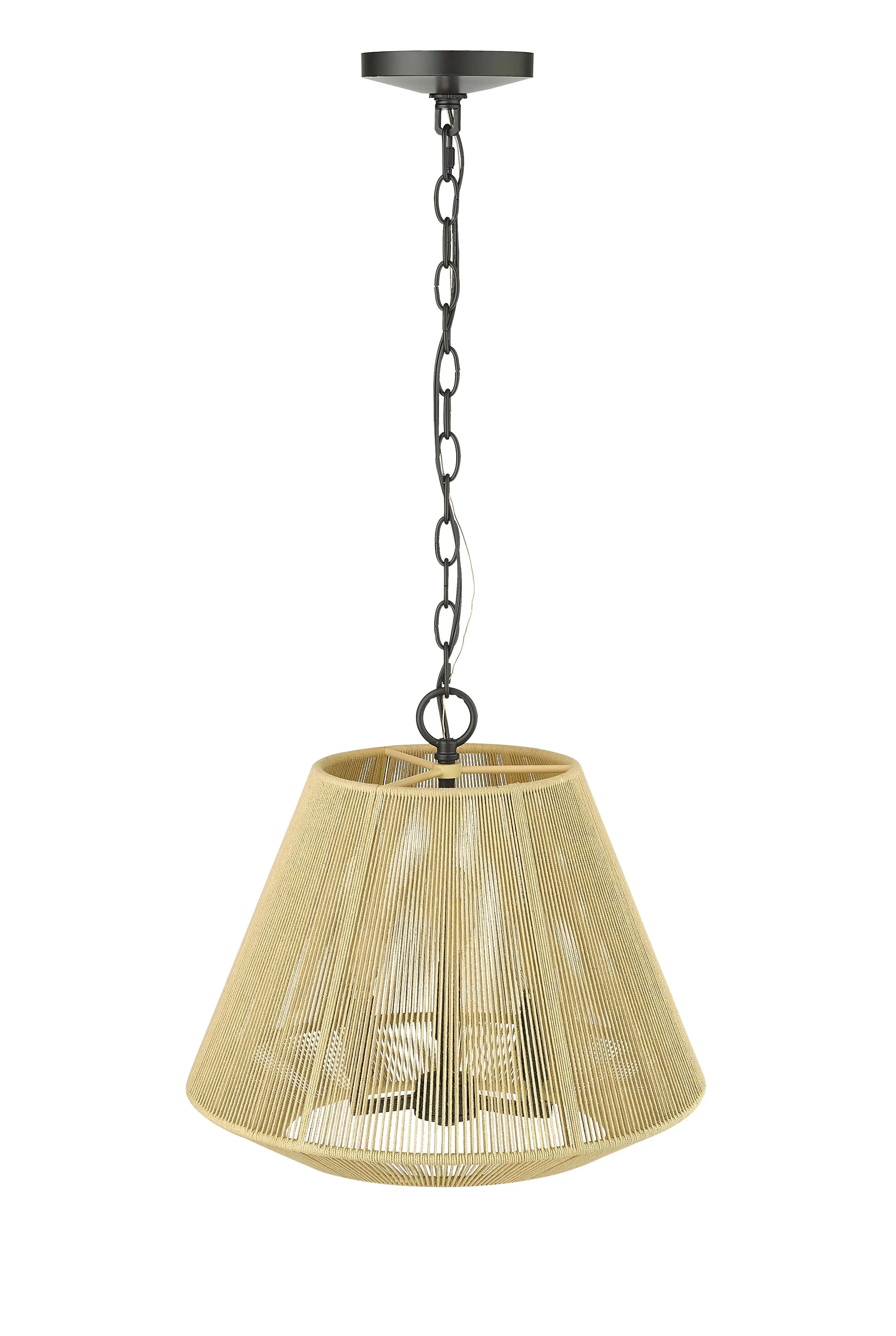 Sterling Pendant - Matte Black - Cotton Twine Shade - 16.4in. Diameter - E12 Candelabra Base