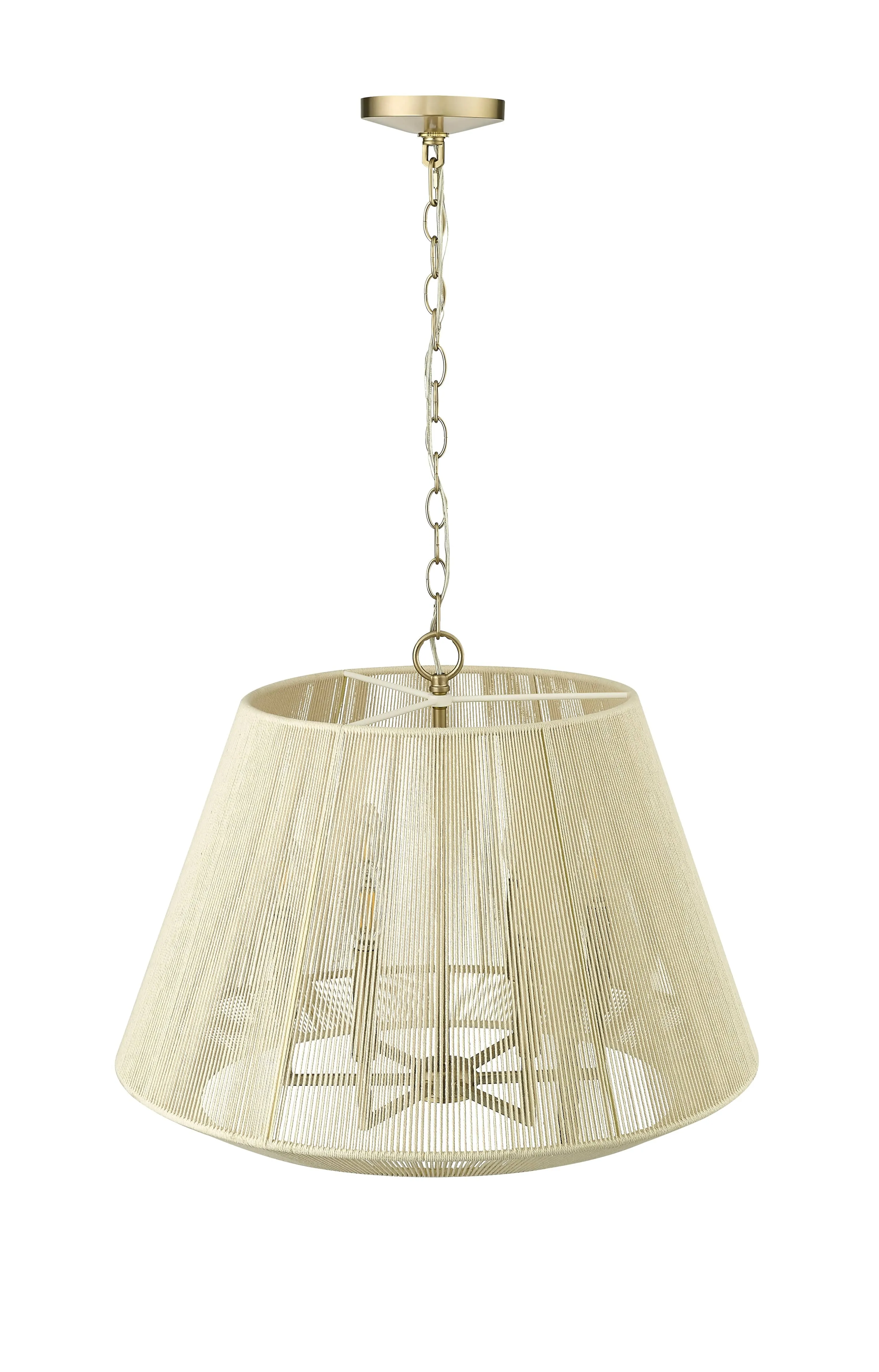 Sterling Pendant - Modern Gold - Cotton Twine Shade - 24.3in. Diameter - E12 Candelabra Base