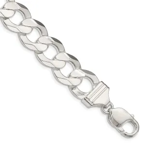 Sterling Silver 13.8mm Concave Beveled Curb Chain Bracelet