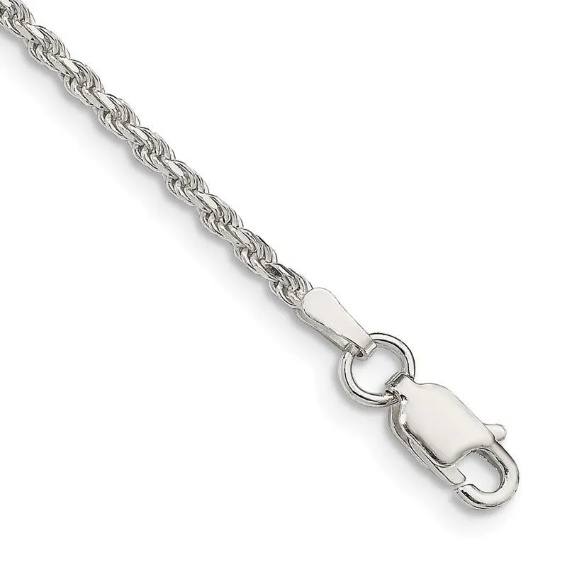 Sterling Silver 1.85mm Diamond-cut Rope Chain Bracelet