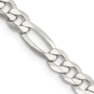 Sterling Silver 5.5mm Lightweight Flat Figaro Chain Necklace