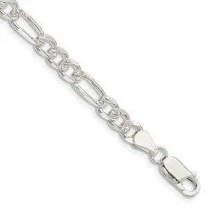 Sterling Silver 5.5mm Pav‚ Flat Figaro Chain Bracelet