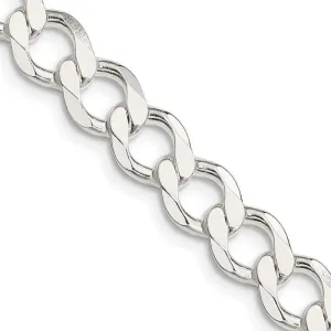 Sterling Silver 8.1mm Semi-solid Flat Curb Chain Necklace