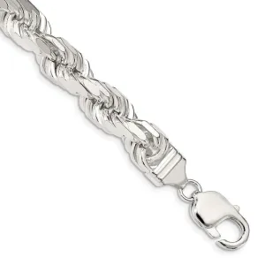 Sterling Silver 9.5mm Diamond-cut Rope Chain Bracelet