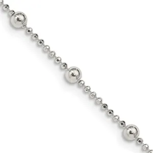 Sterling Silver Diamond-cut Fancy Beaded Chain Necklace