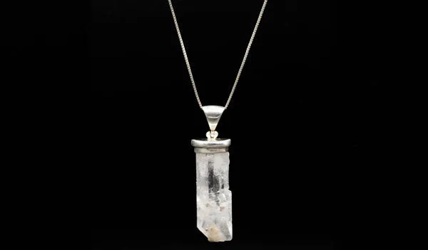 Sterling Silver Raw Quartz Crystal Pendant Necklace