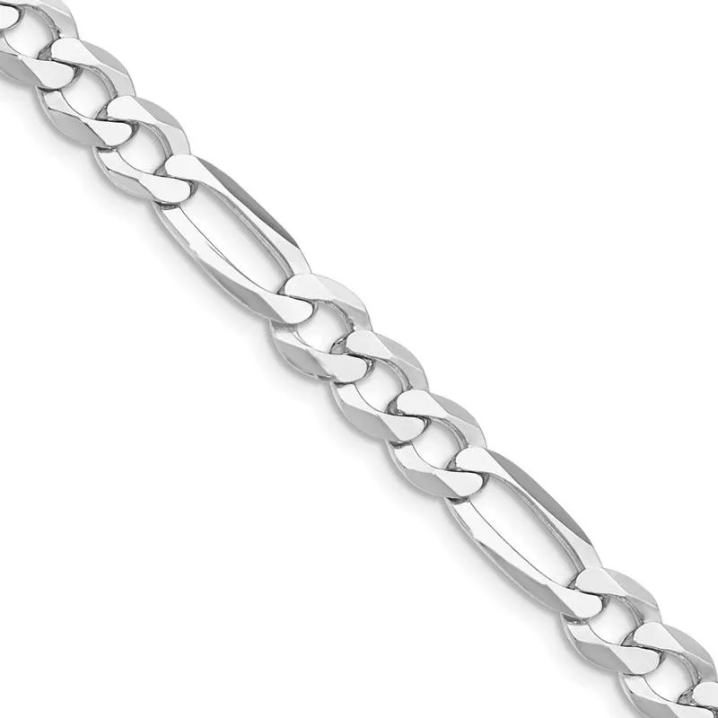 Sterling Silver Rhodium-plated 7.5mm Lightweight Flat Figaro Chain Necklace