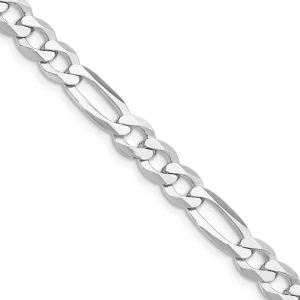 Sterling Silver Rhodium-plated 7.5mm Lightweight Flat Figaro Chain Necklace