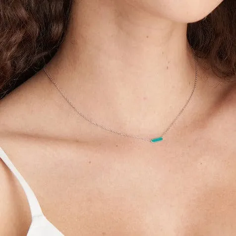 Teal Enamel Bar Silver Necklace