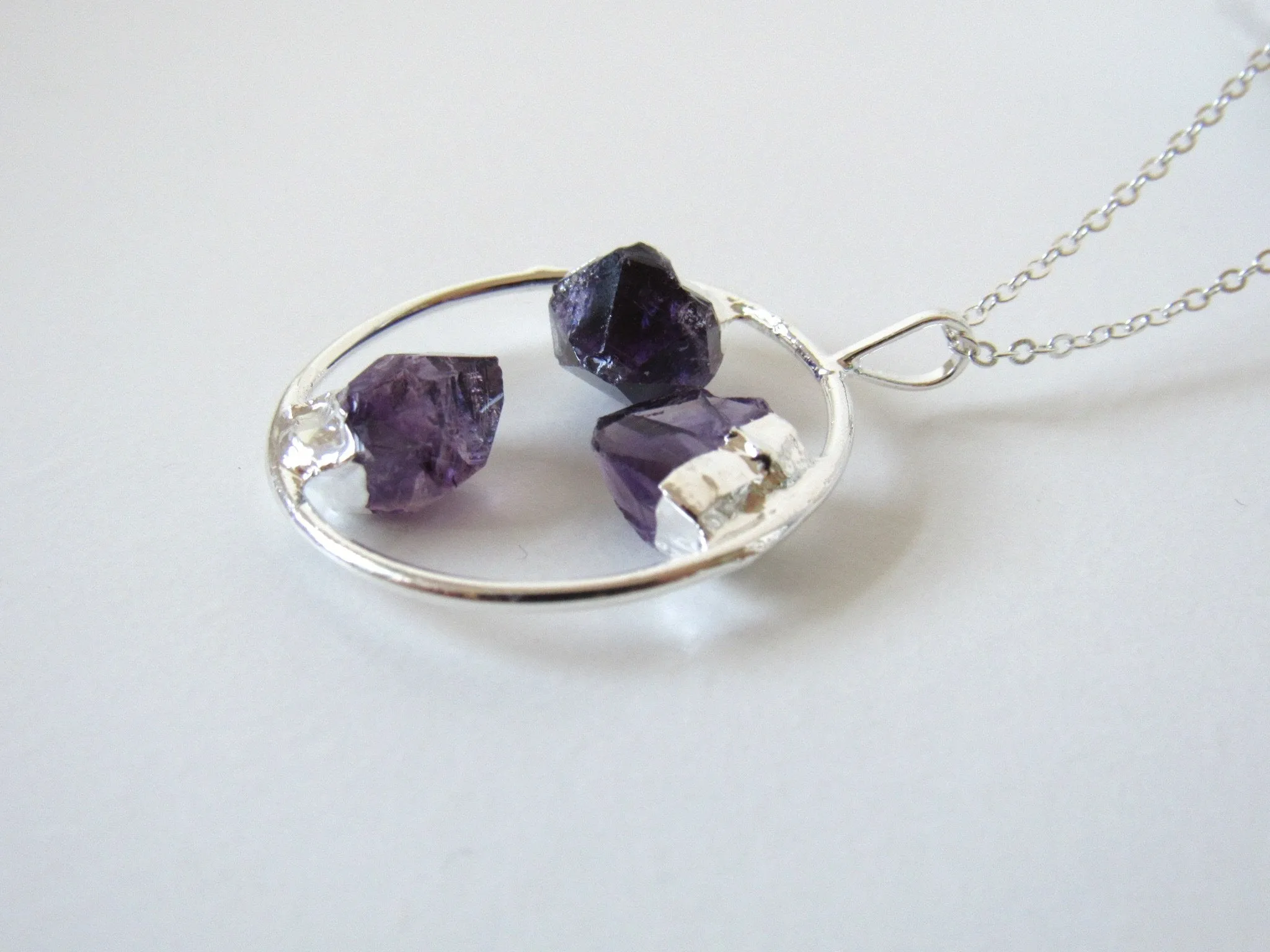 Triple Amethyst Point Hoop Necklaces