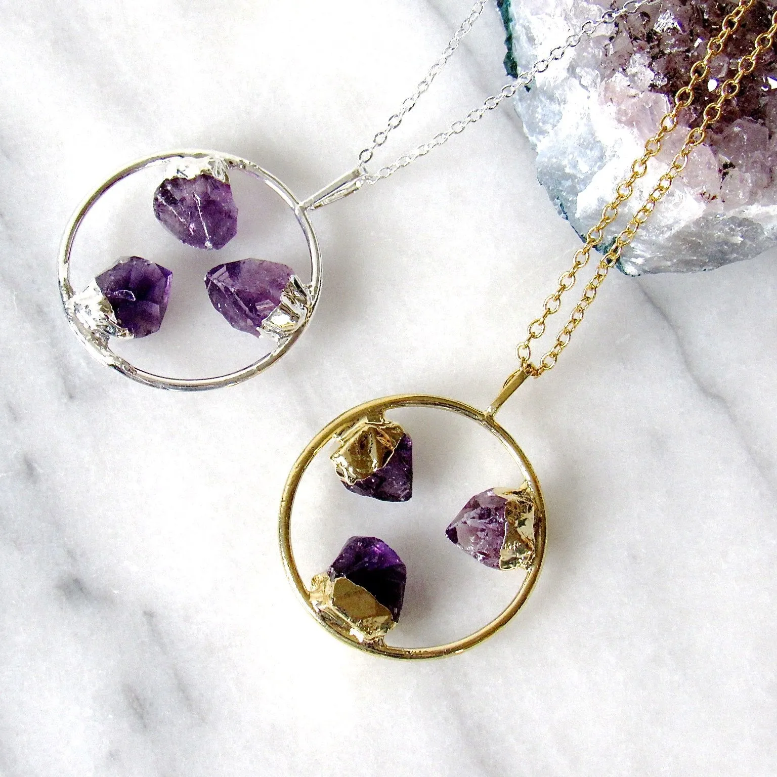 Triple Amethyst Point Hoop Necklaces