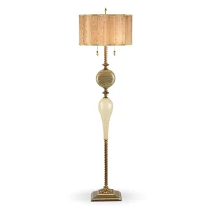 Tyler Floor Lamp F59AE74 by Kinzig Design, Cream, Khaki, Gold, Blown Glass, Silk Shade