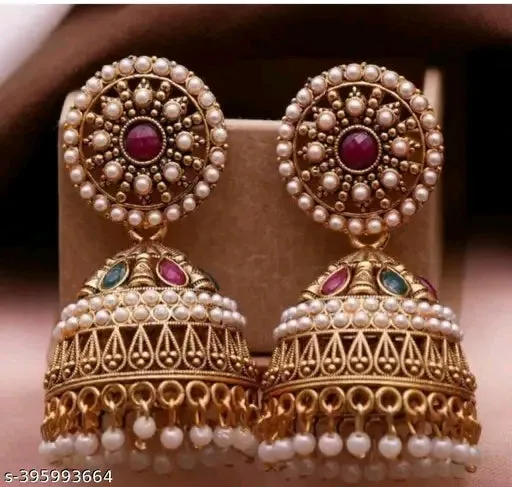 Unique Oxidised Gold Jhumkhas with Pearls - Adjustable Earrings & Studs