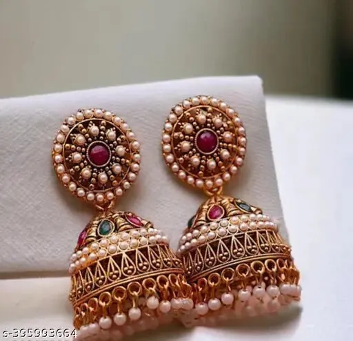 Unique Oxidised Gold Jhumkhas with Pearls - Adjustable Earrings & Studs