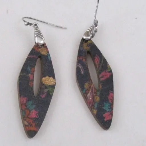 Unique Silk Covered Wood Drop Earrings Purple Patina