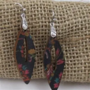 Unique Silk Covered Wood Drop Earrings Purple Patina