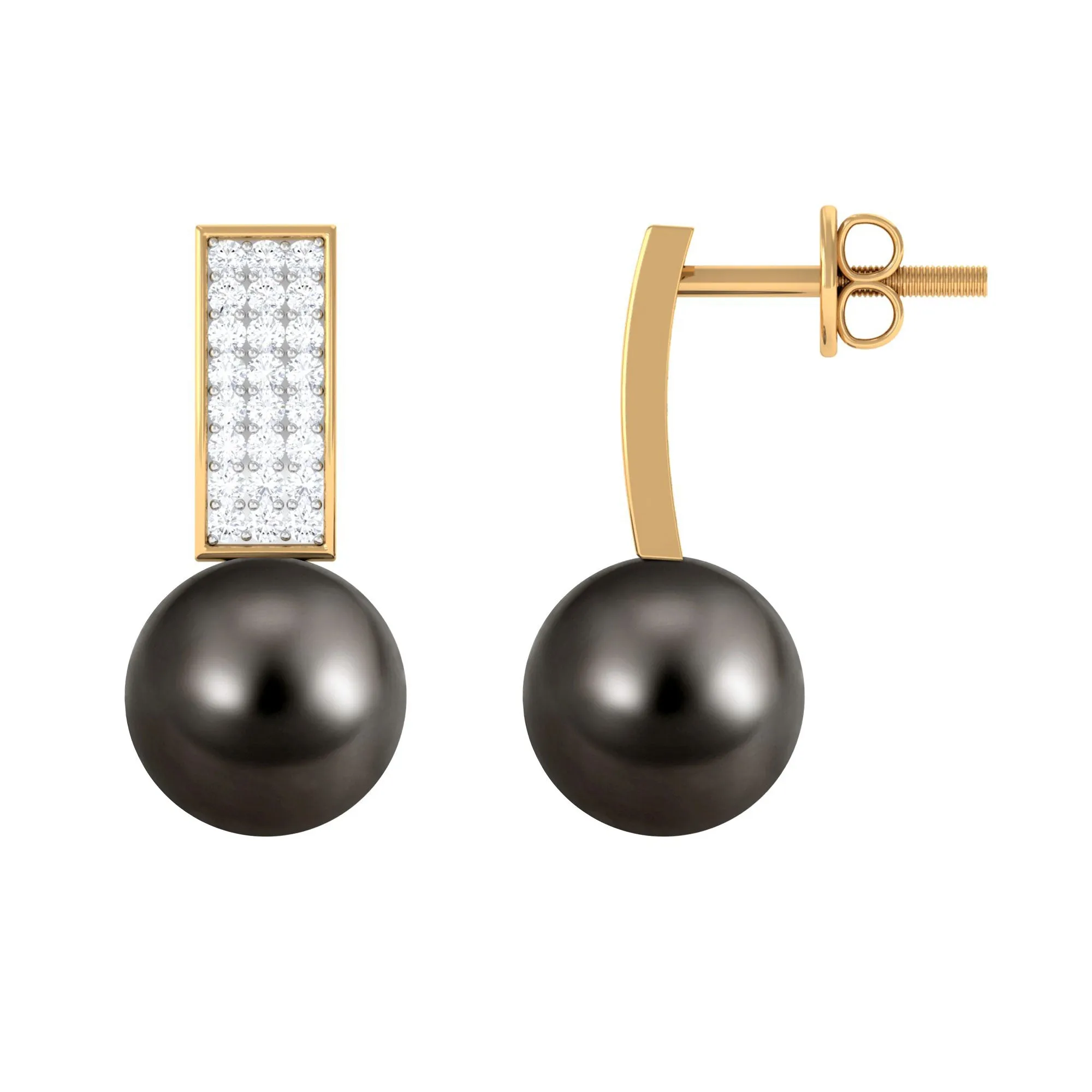 Unique Tahitian Pearl and Diamond Bar Drop Earrings