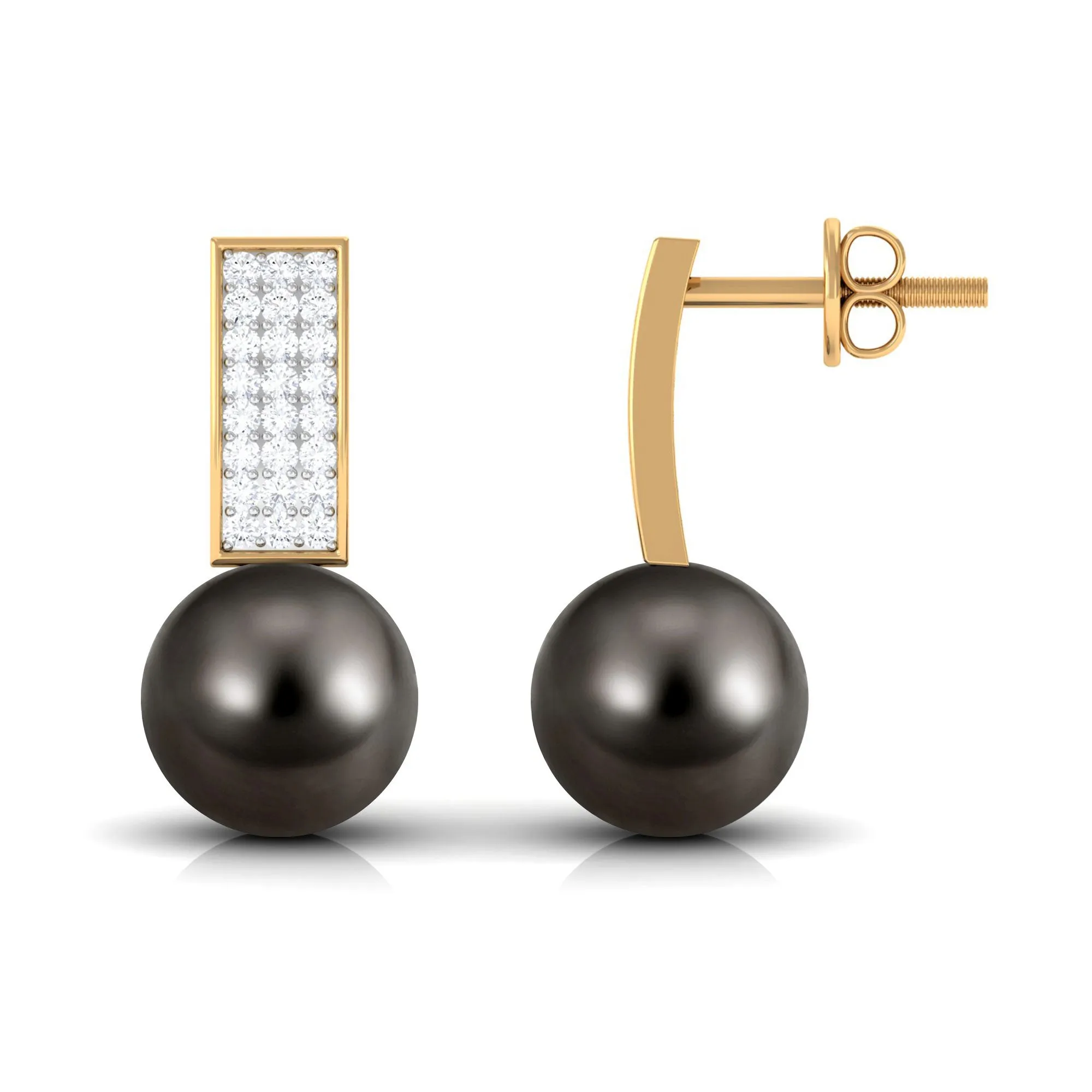 Unique Tahitian Pearl and Diamond Bar Drop Earrings