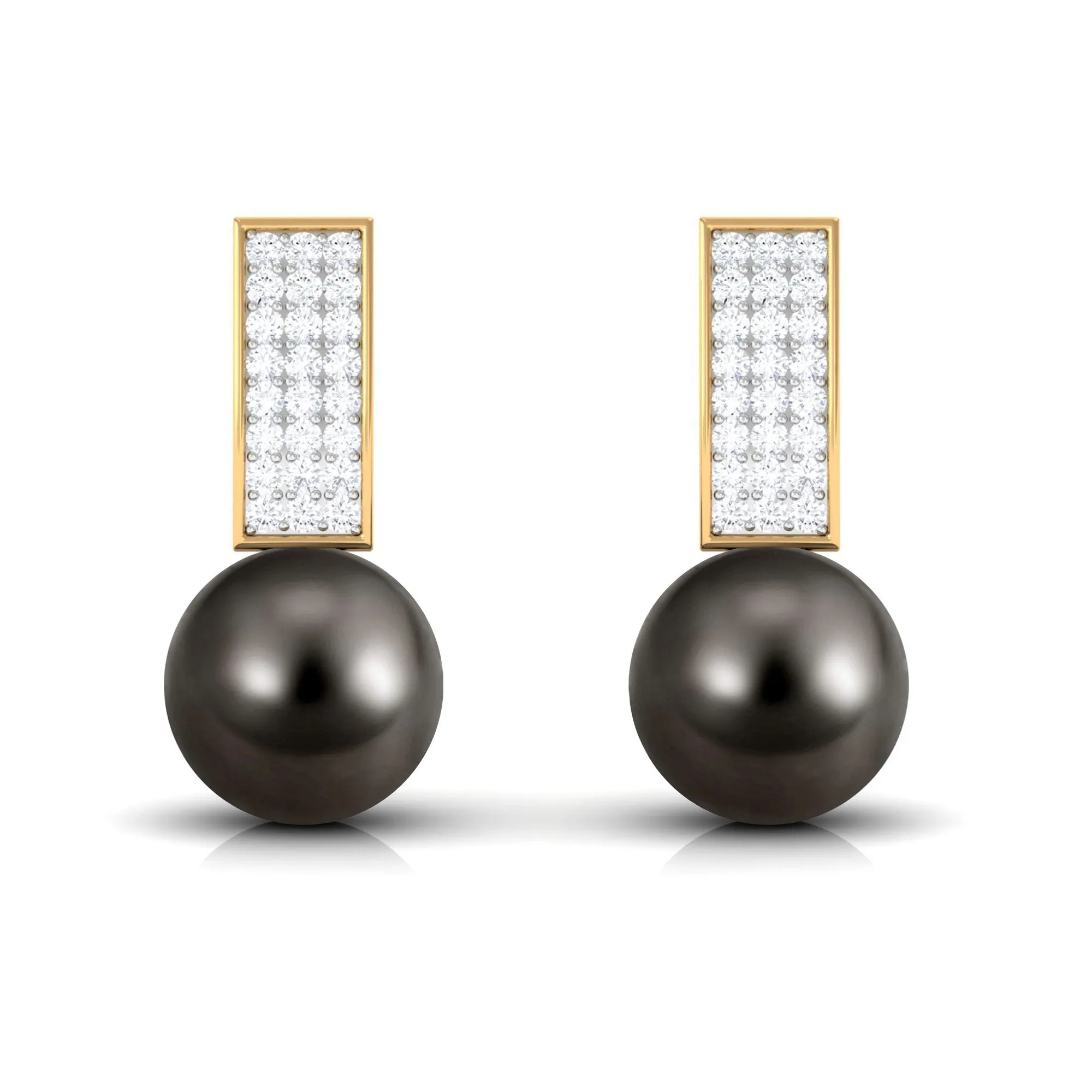 Unique Tahitian Pearl and Diamond Bar Drop Earrings