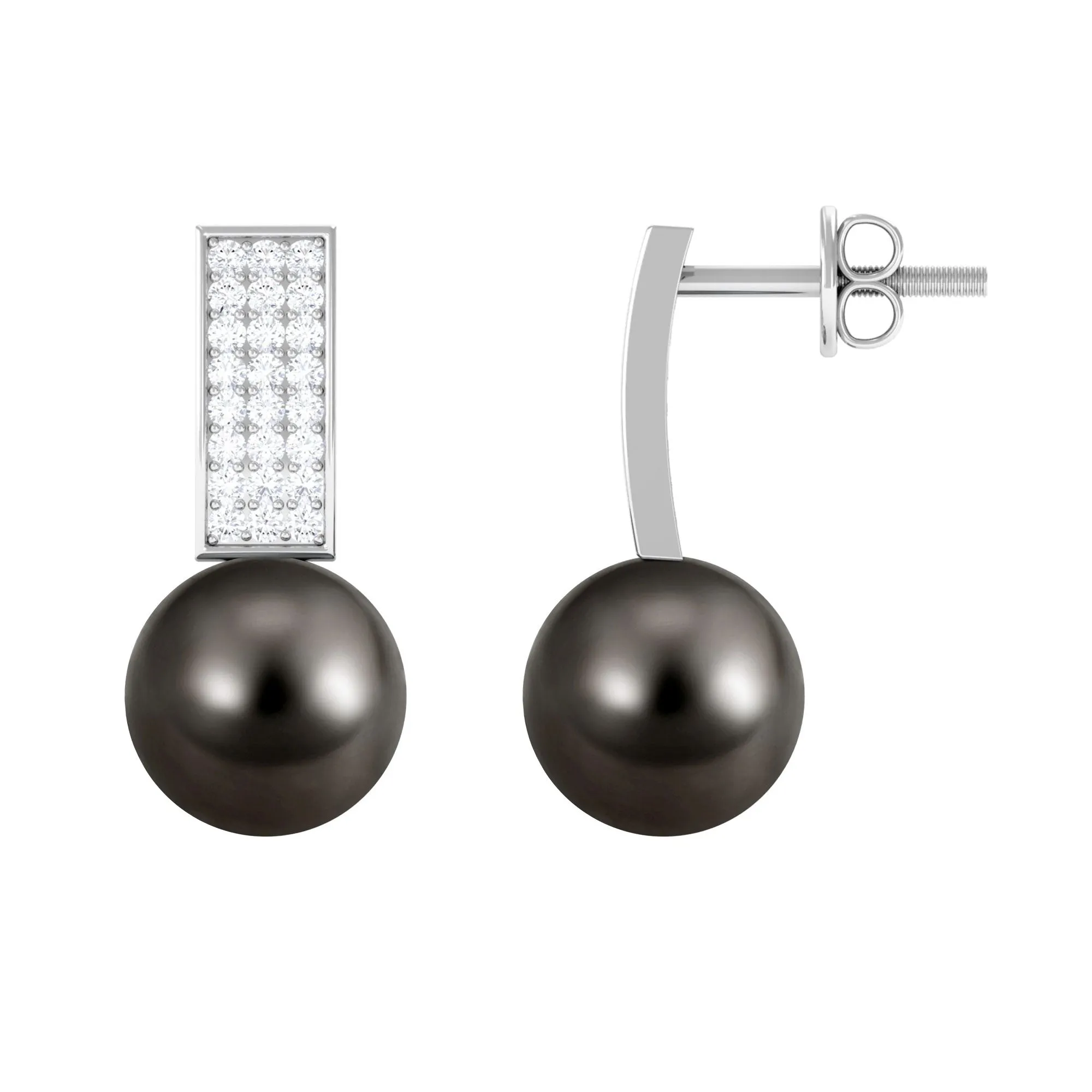 Unique Tahitian Pearl and Diamond Bar Drop Earrings