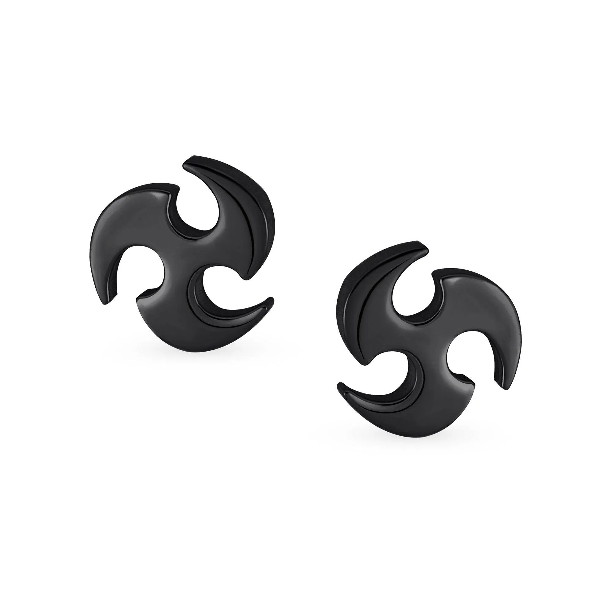 Unisex Tribal Warrior Blade Ninja Star Stud Earrings for Men, Silver & Black Steel