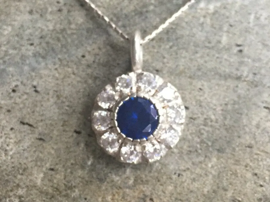 Victorian Sapphire Pendant - Blue Flower Necklace - Vintage Statement Necklace