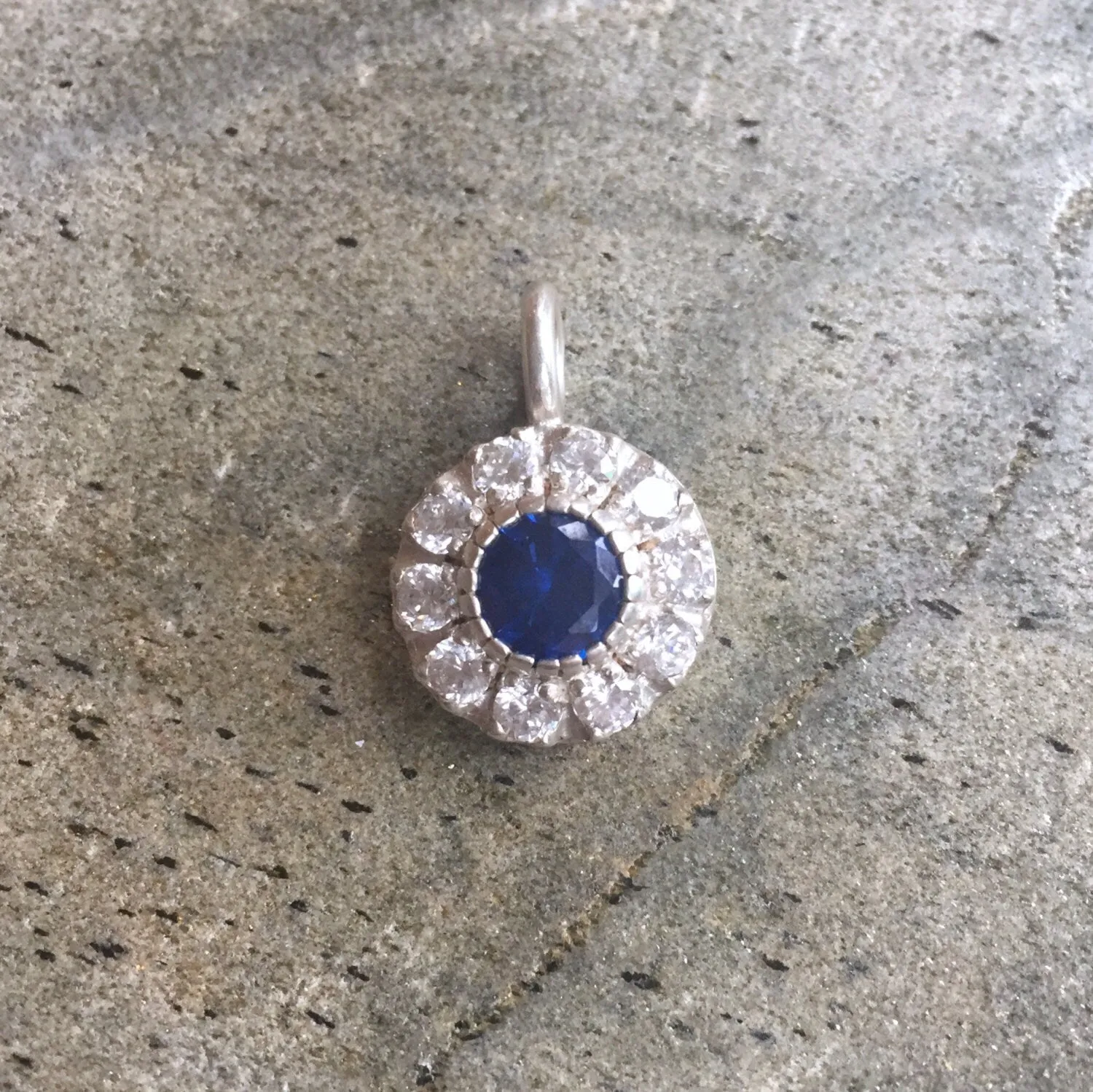 Victorian Sapphire Pendant - Blue Flower Necklace - Vintage Statement Necklace