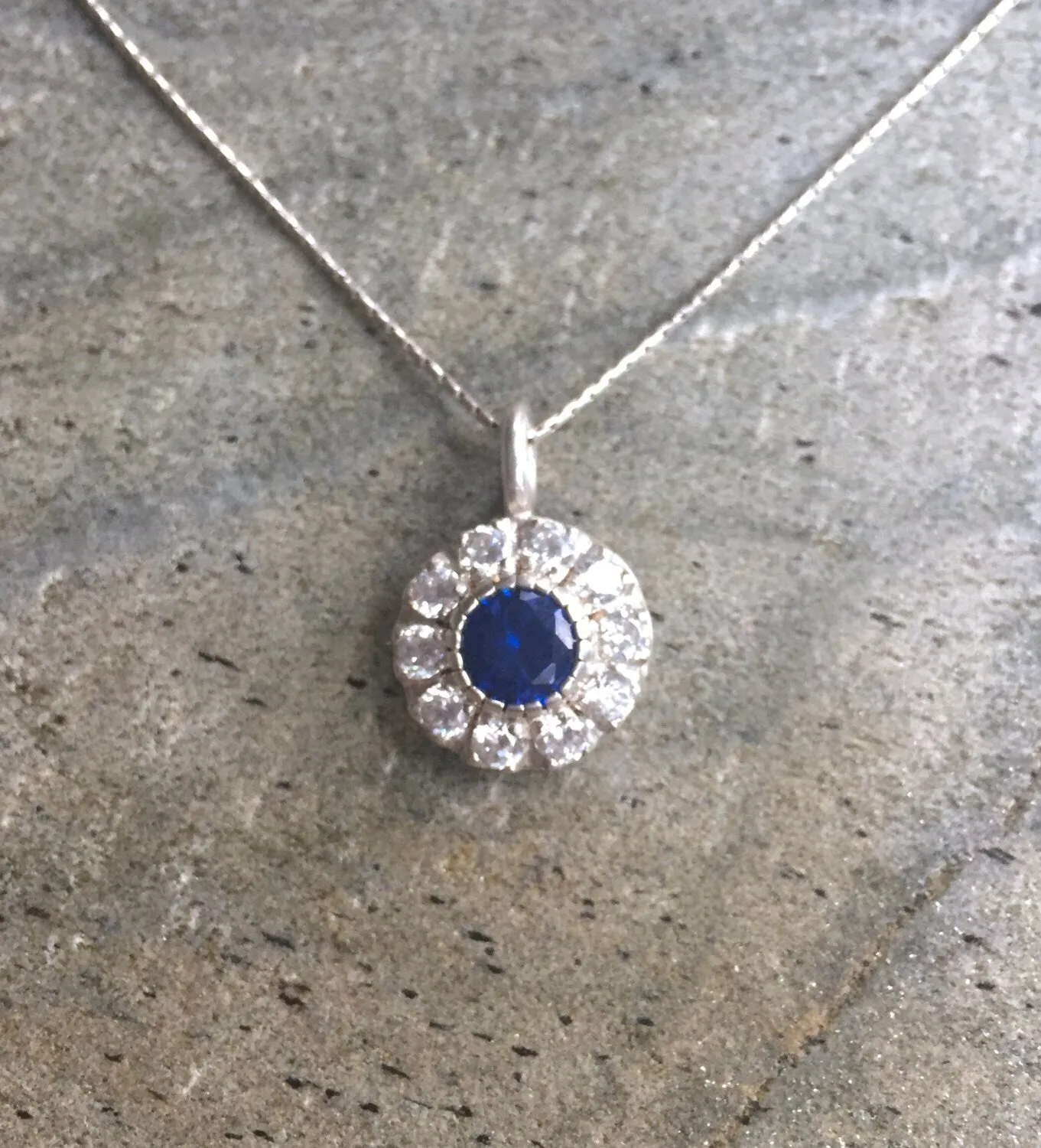 Victorian Sapphire Pendant - Blue Flower Necklace - Vintage Statement Necklace