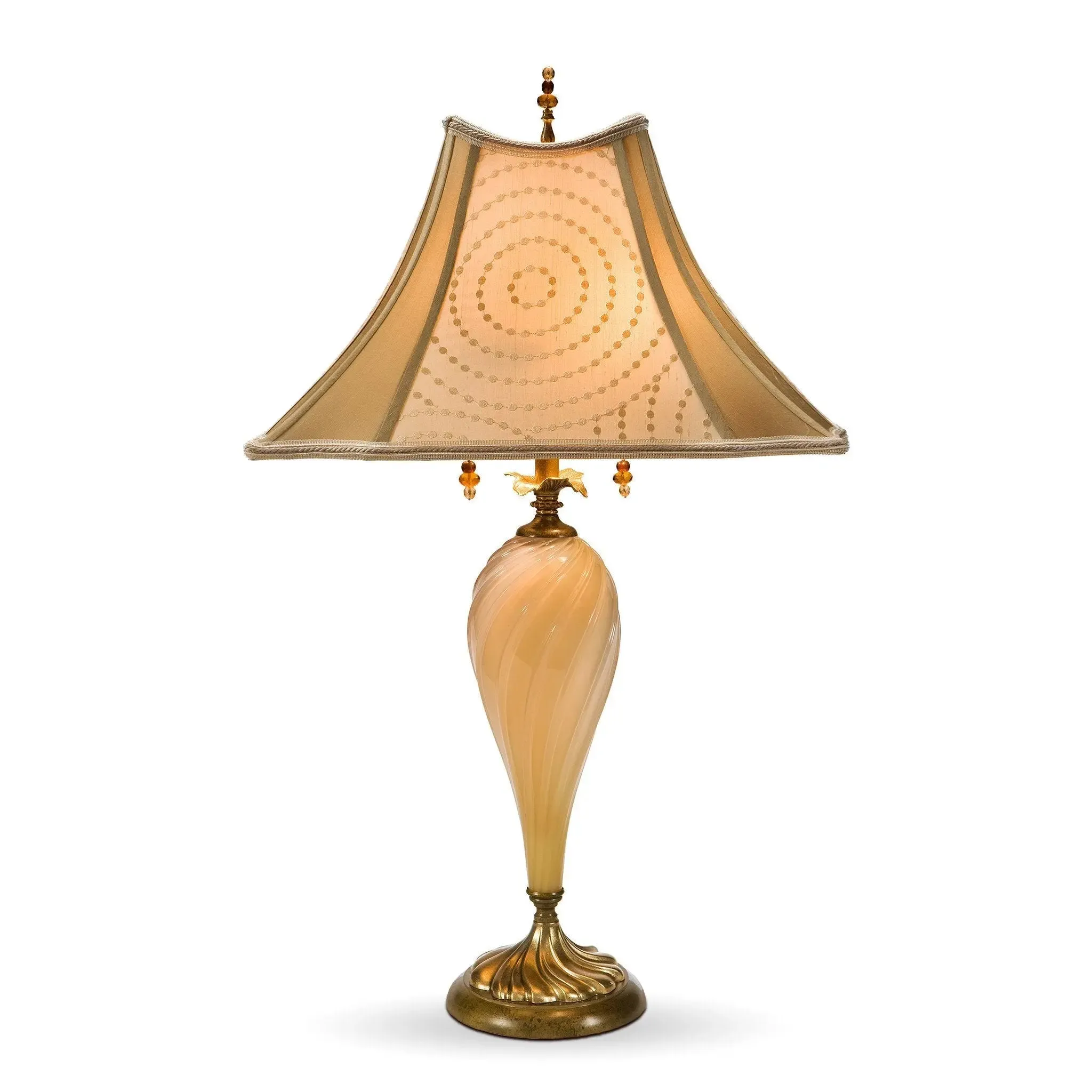 Virginia Table Lamp 62Z68 by Kinzig Design, Creamy Glass, Beige, Cream Blown Glass, Silk Shade