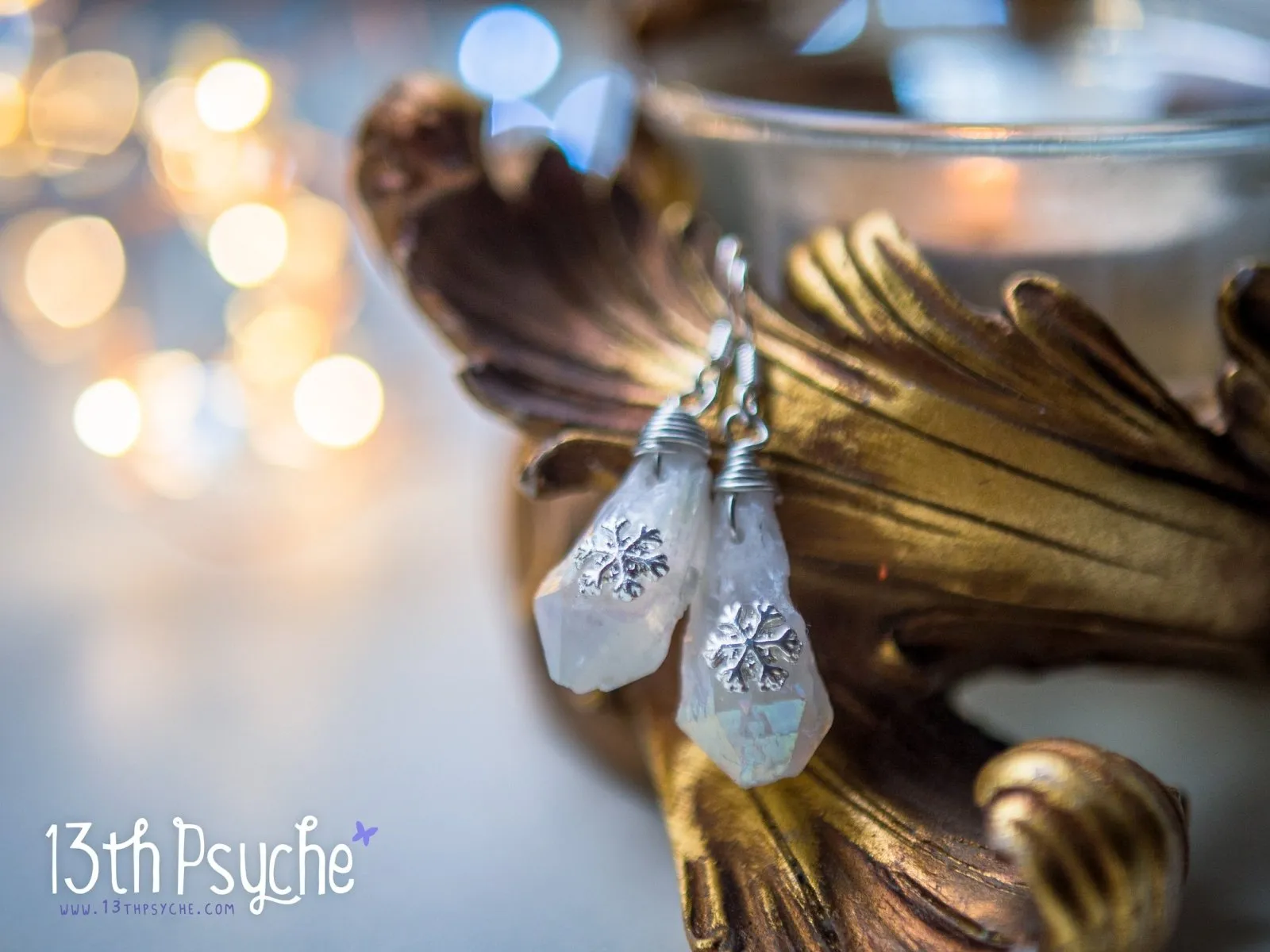 White raw stone earrings with silver snowflake