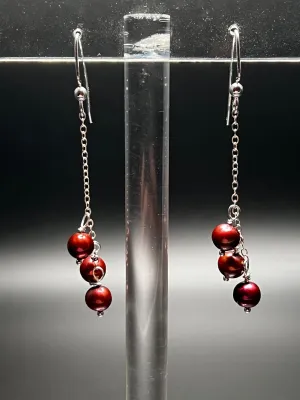 Wine Pearl and Sterling Silver Chain Earrings