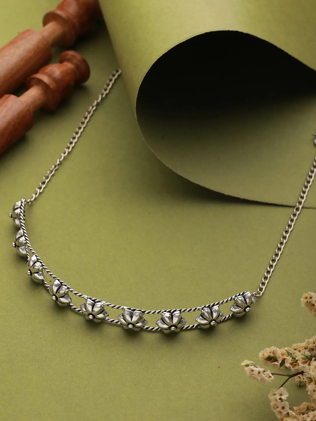 Women Silver-Toned Silver Plated Choker Necklace