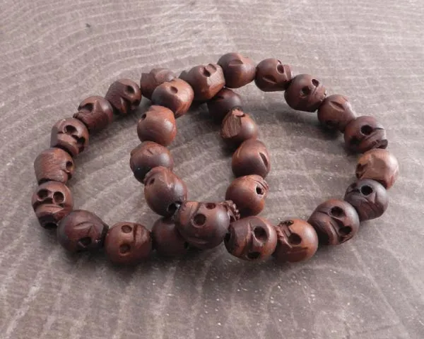 Wood Skull Bead Bracelet Bundle